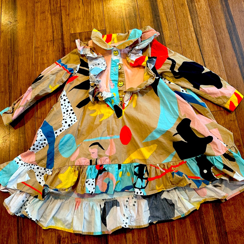 Raspberry Plum- abstract dress- 3-4yr